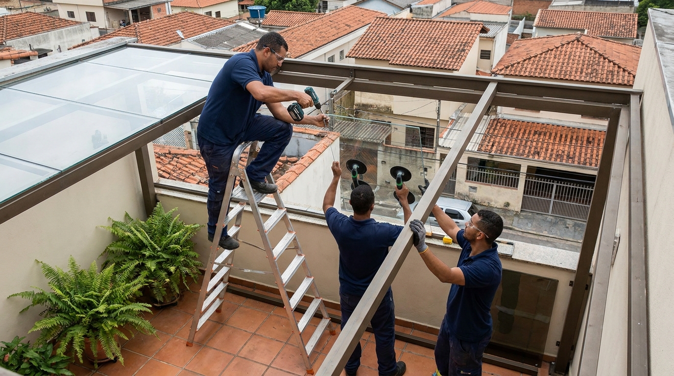 Cobertura de vidro em terraço com telhados em Mogi Guaçu-SP