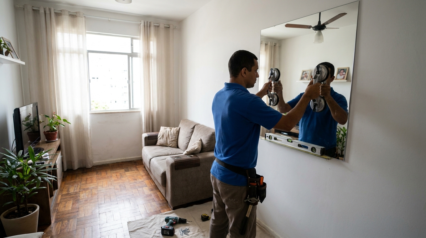 Espelho sob medida com parquet em Mogi Guaçu-SP