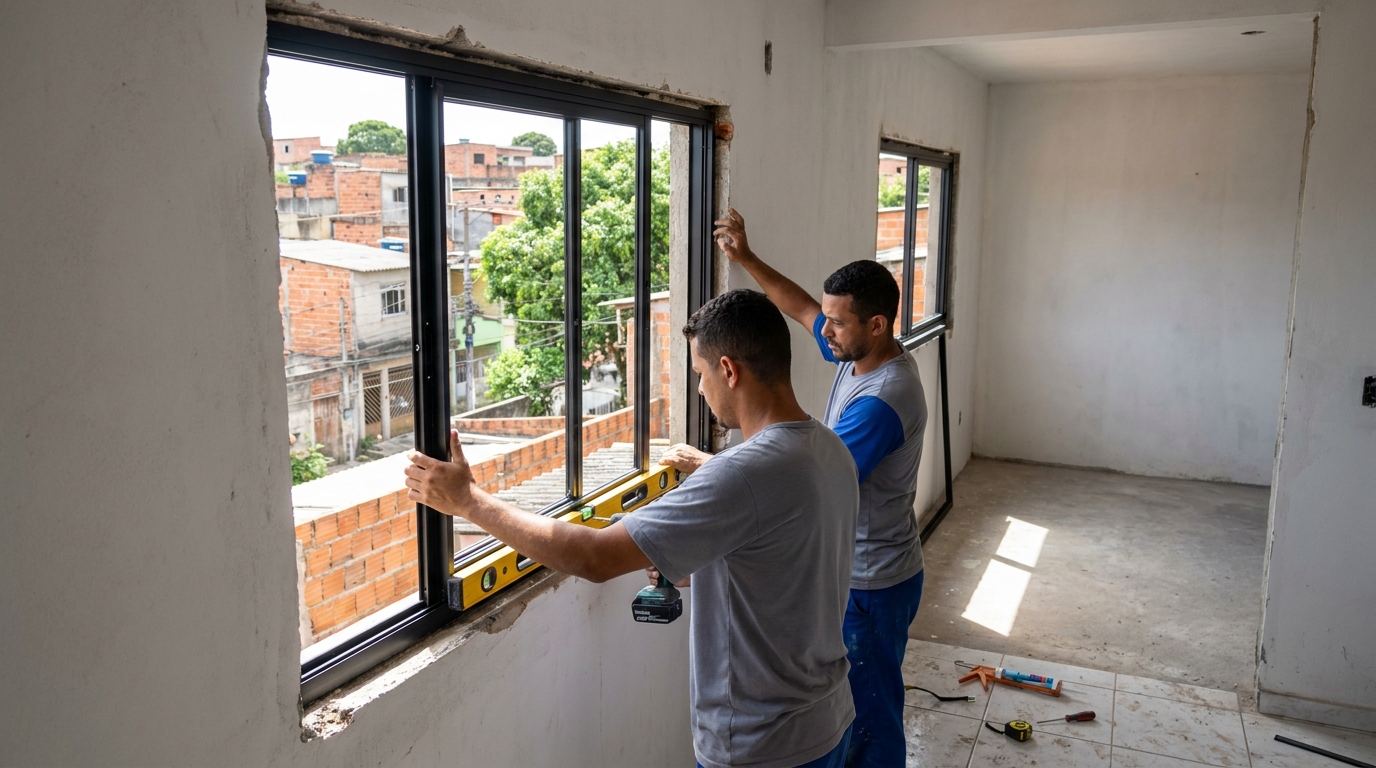 Esquadria de alumínio em obra em Mogi Guaçu-SP