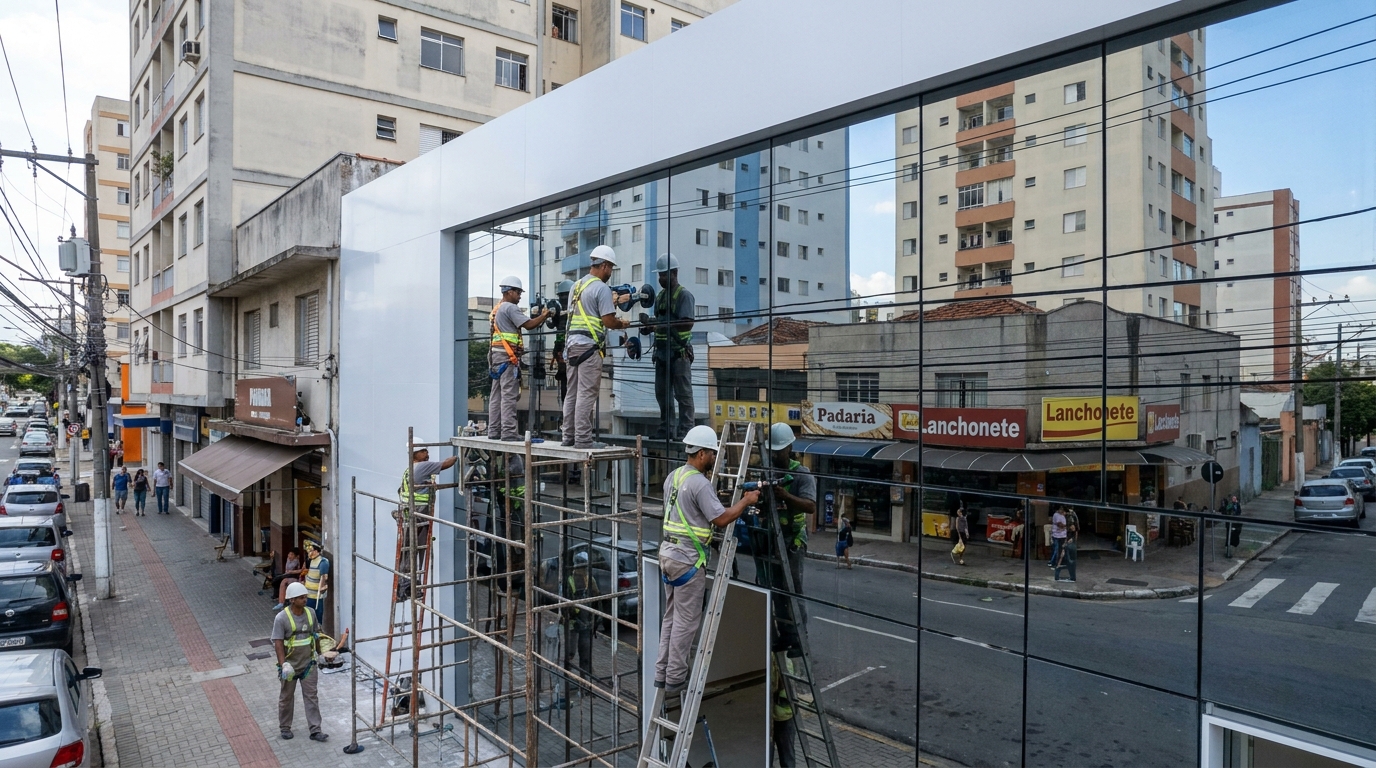 Fachada espelhada em esquina em Mogi Guaçu-SP