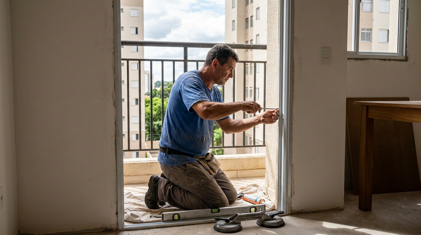 Janela de vidro em apartamento alto em Mogi Guaçu-SP